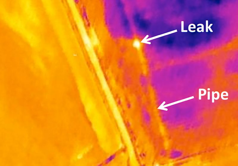 Thermal image of a pipe leak