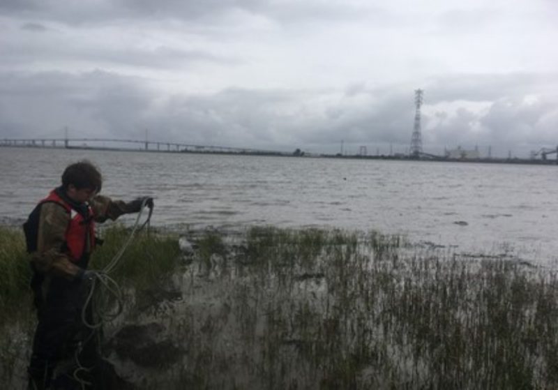 APEM team member setting up surveying equipment